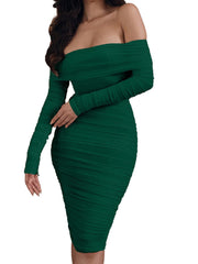 Off Shoulder Long Sleeves Midi Dresses