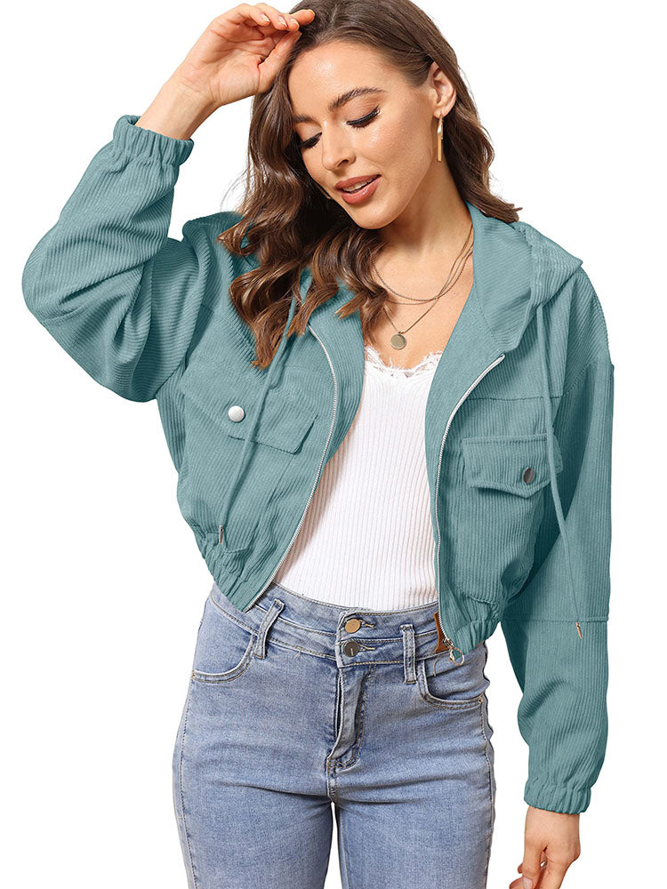 Corduroy Long Sleeve Crop Jackets