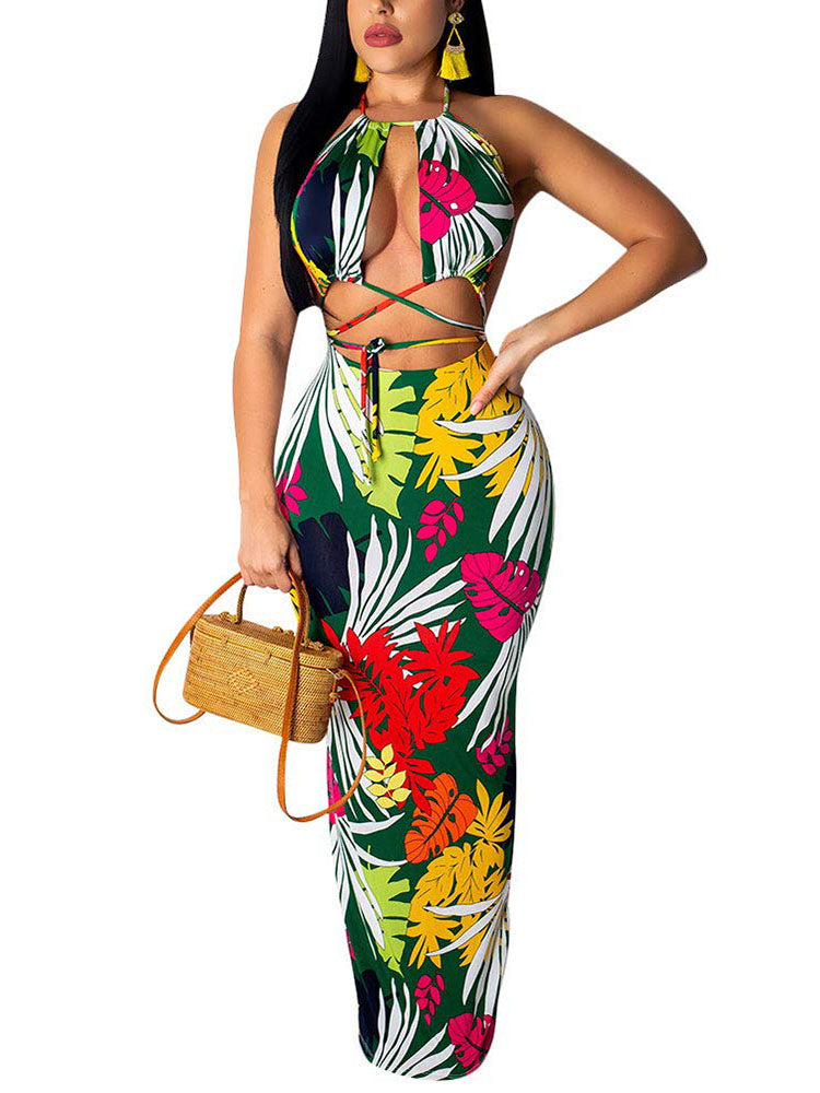 Two Piece Halter Top & Maxi Dress Outfits