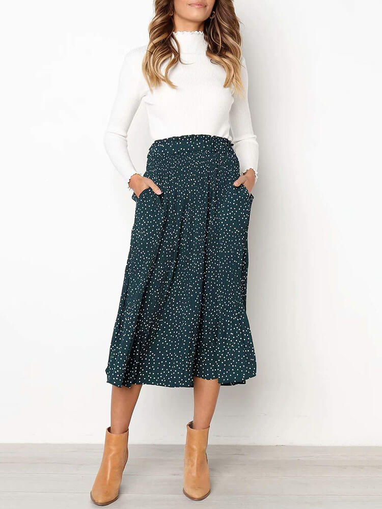 Polka Dots Floral Elastic Waist Long Dress