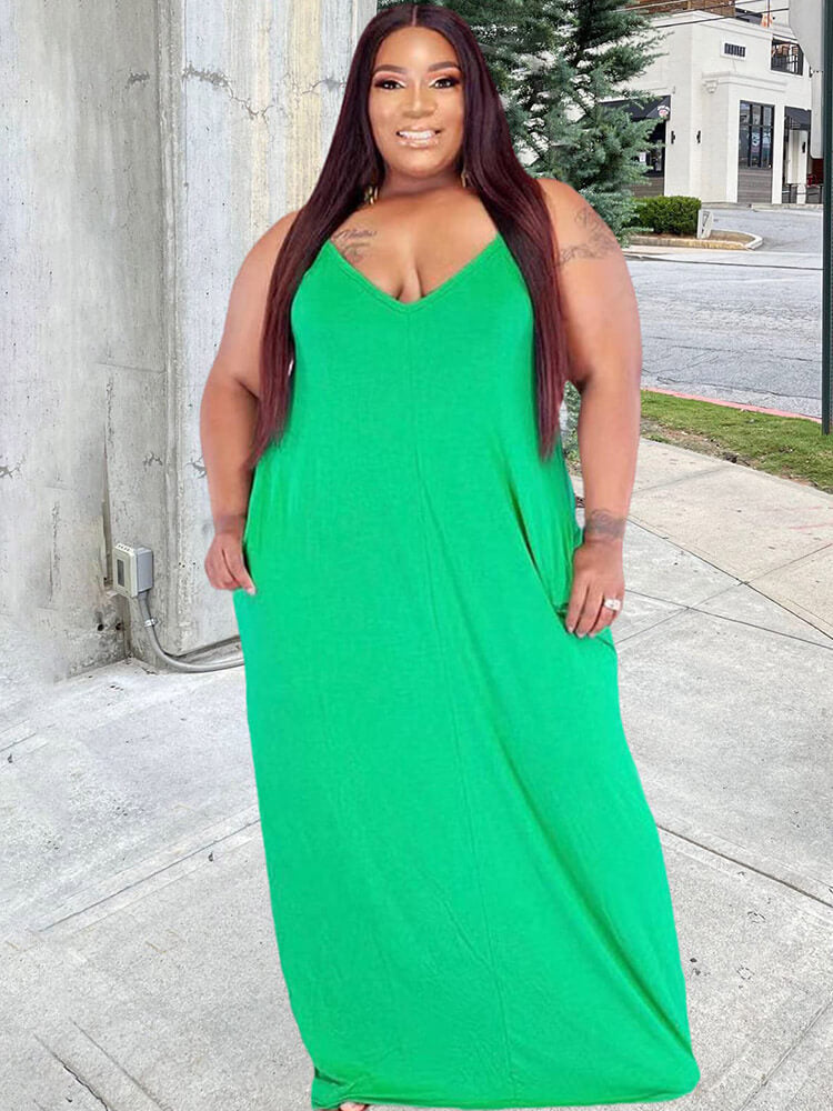 Plus Size Solid Color Cami Maxi Dresses