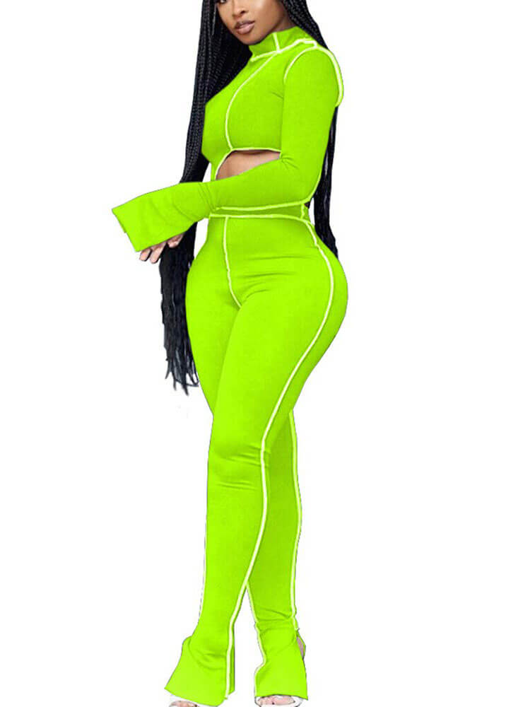 Two Piece Cutout Top Bodycon Long Pants