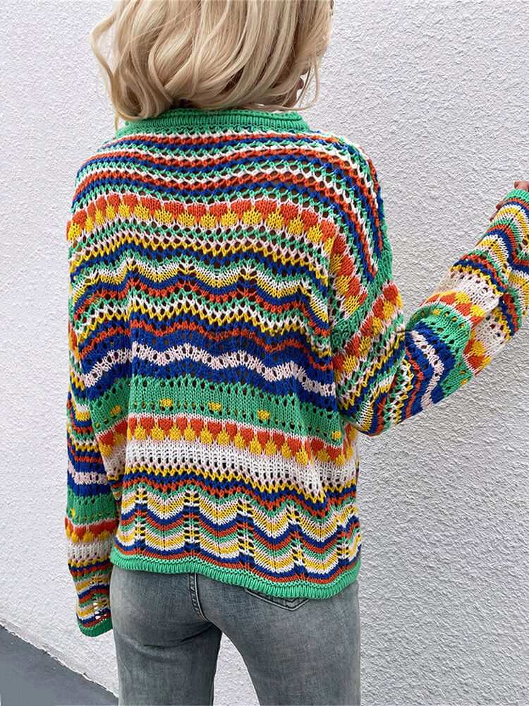 Multicolor Striped Patchwork Pullover Sweater