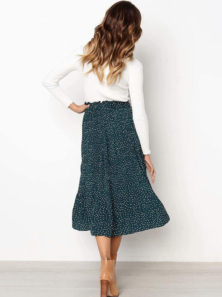 Polka Dots Floral Elastic Waist Long Dress