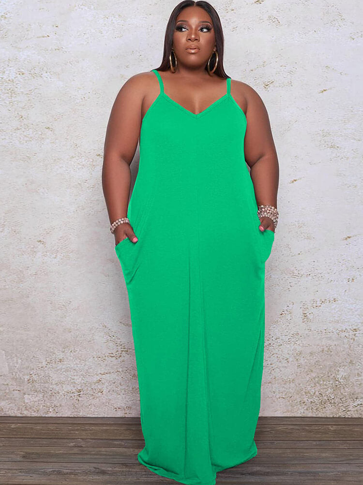 Plus Size Solid Color Cami Maxi Dresses