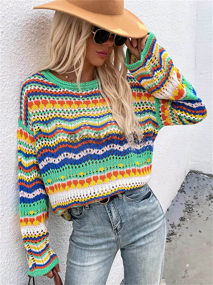 Multicolor Striped Patchwork Pullover Sweater