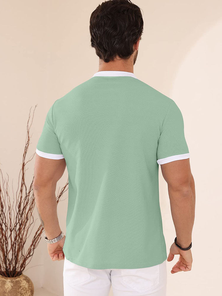 Mens Short Sleeve Henley Polo Shirts