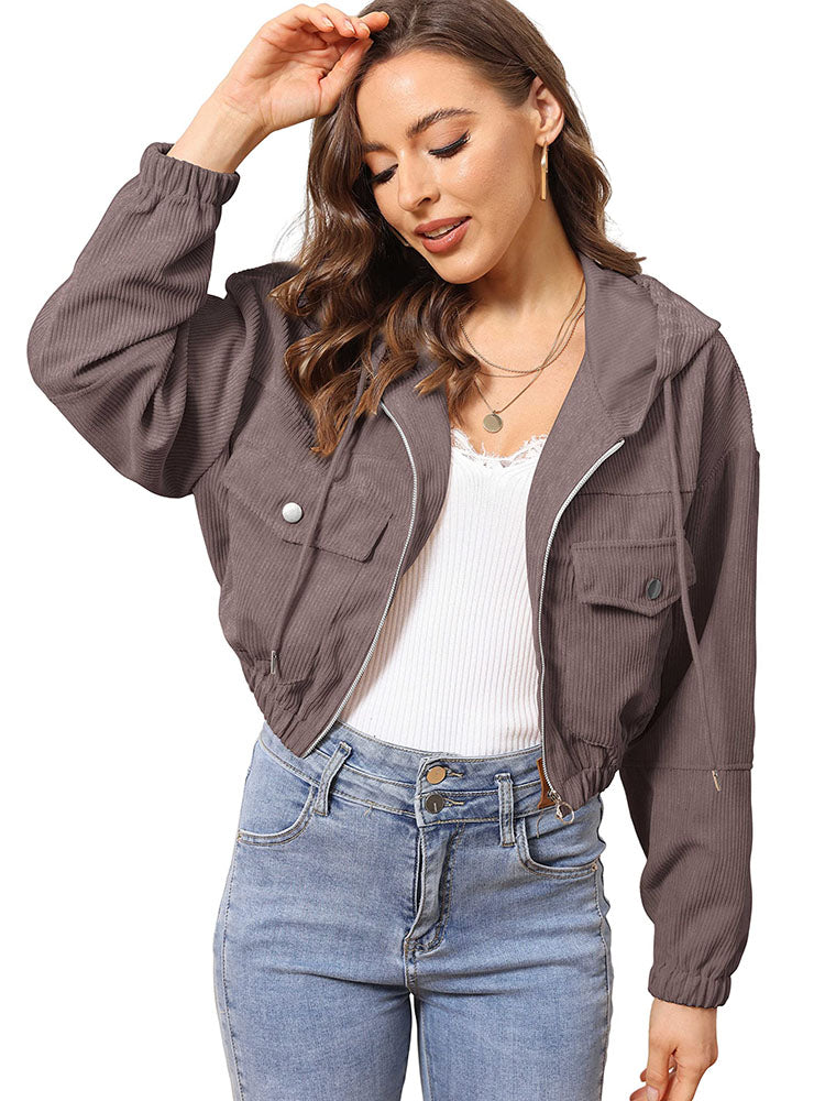 Corduroy Long Sleeve Crop Jackets