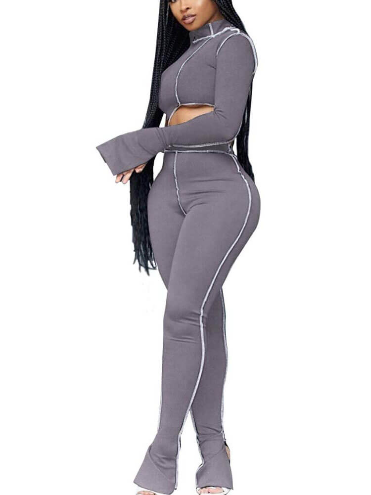 Two Piece Cutout Top Bodycon Long Pants