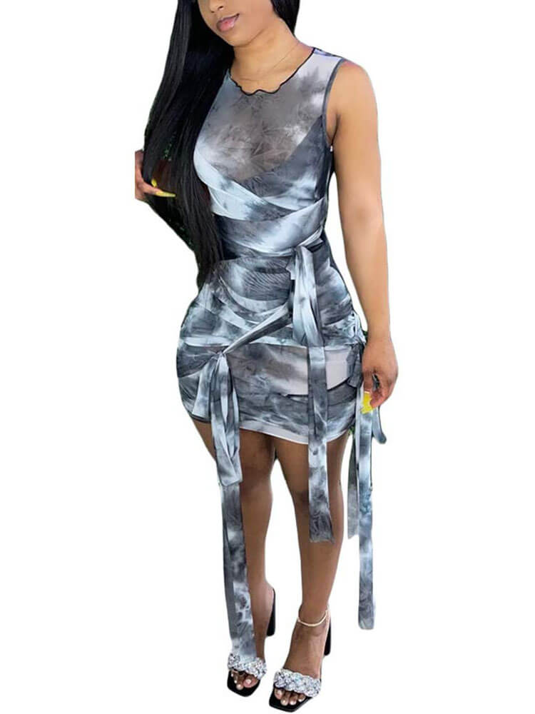 Sleeveless Tie Dyed Skinny Midi Dress