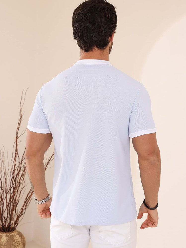 Mens Short Sleeve Henley Polo Shirts