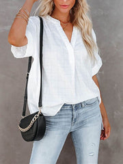 Short Sleeve Grid High Low Hem Shirt