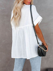 Short Sleeve Grid High Low Hem Shirt