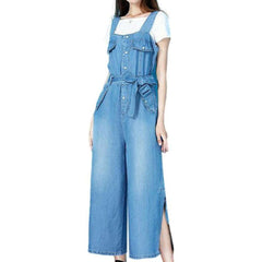 Wide-leg women's denim dungaree