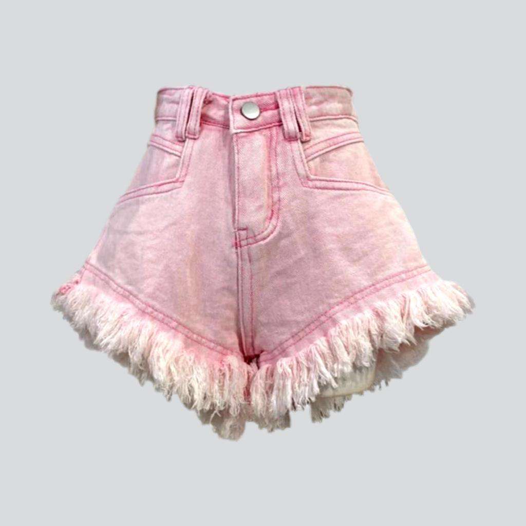 Wide-hem distressed denim shorts