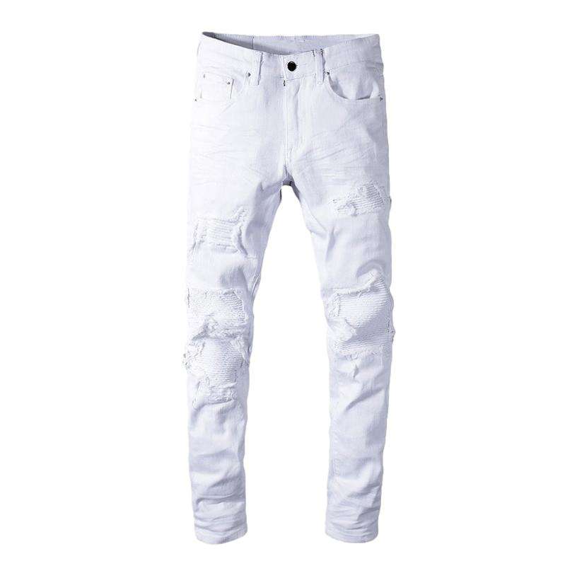 White biker jeans for men