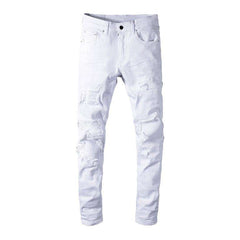 White biker jeans for men