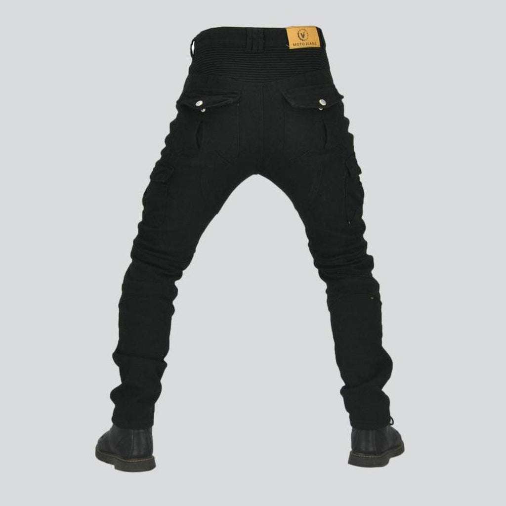 Winter black men's biker jeans