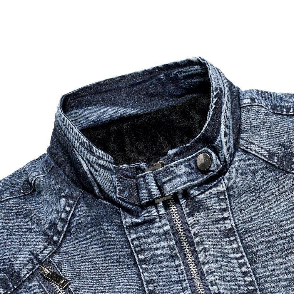 Winter men's moto denim jacket