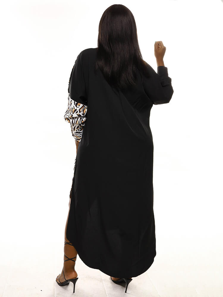 Oversize Irregular Leopard Print Patchwork Shirt Dresses