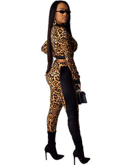 Two Piece Crop Top Leopard Print Long Pants