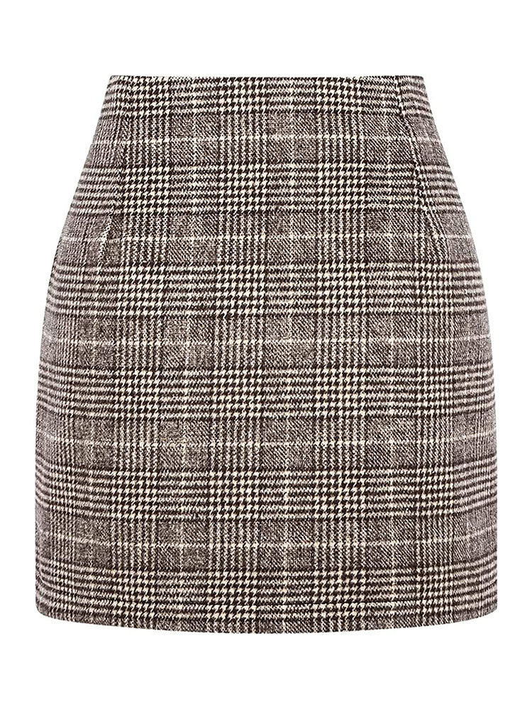 High Waist Plaid Print Midi Skirts