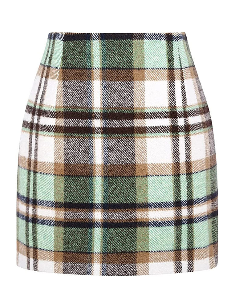 High Waist Plaid Print Midi Skirts