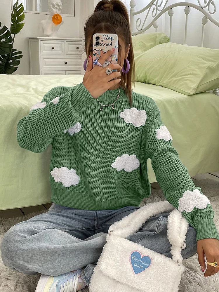 Long Sleeves Clouds Knitted Sweaters