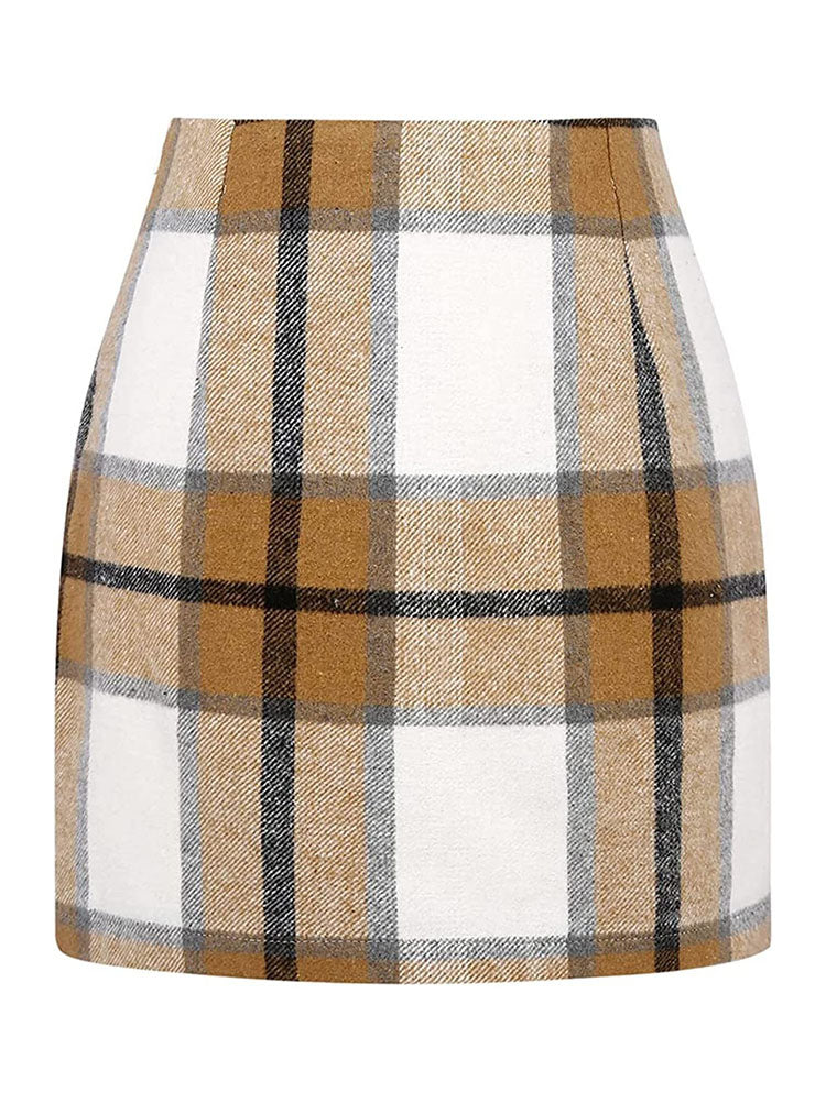 High Waist Plaid Print Midi Skirts