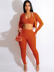 Three Piece Halter Crop Top & Bodycon Pants