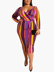 Plus Size Stripe Bodycon Midi Dresses