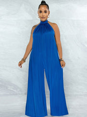 Loose Fit Halter Backless Wide Leg Jumpsuit