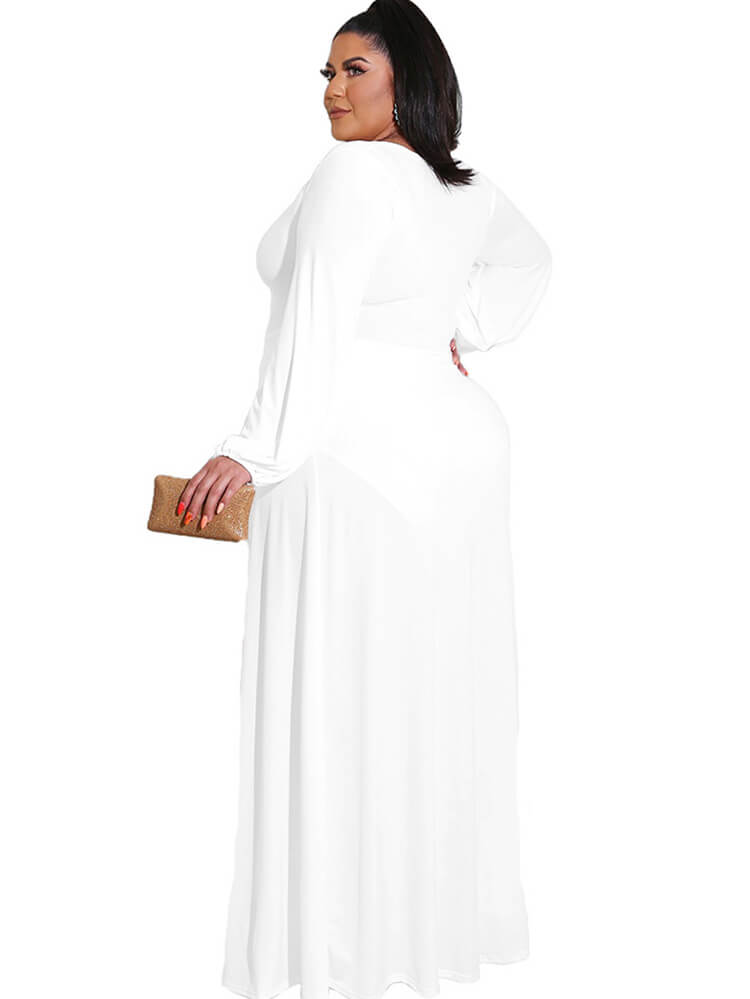 Plus Size Long Sleeve Drawstring Split Maxi Dresses