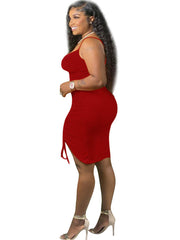 Plus Size Ruched Drawstring Spaghetti Strap Midi Dress