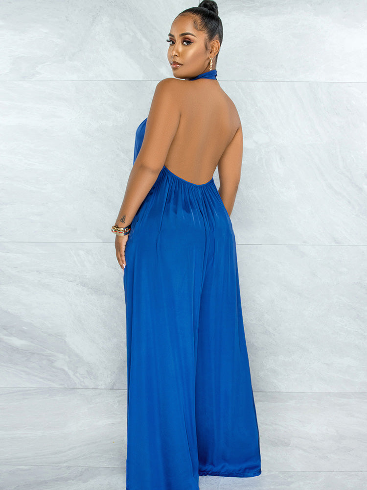 Loose Fit Halter Backless Wide Leg Jumpsuit