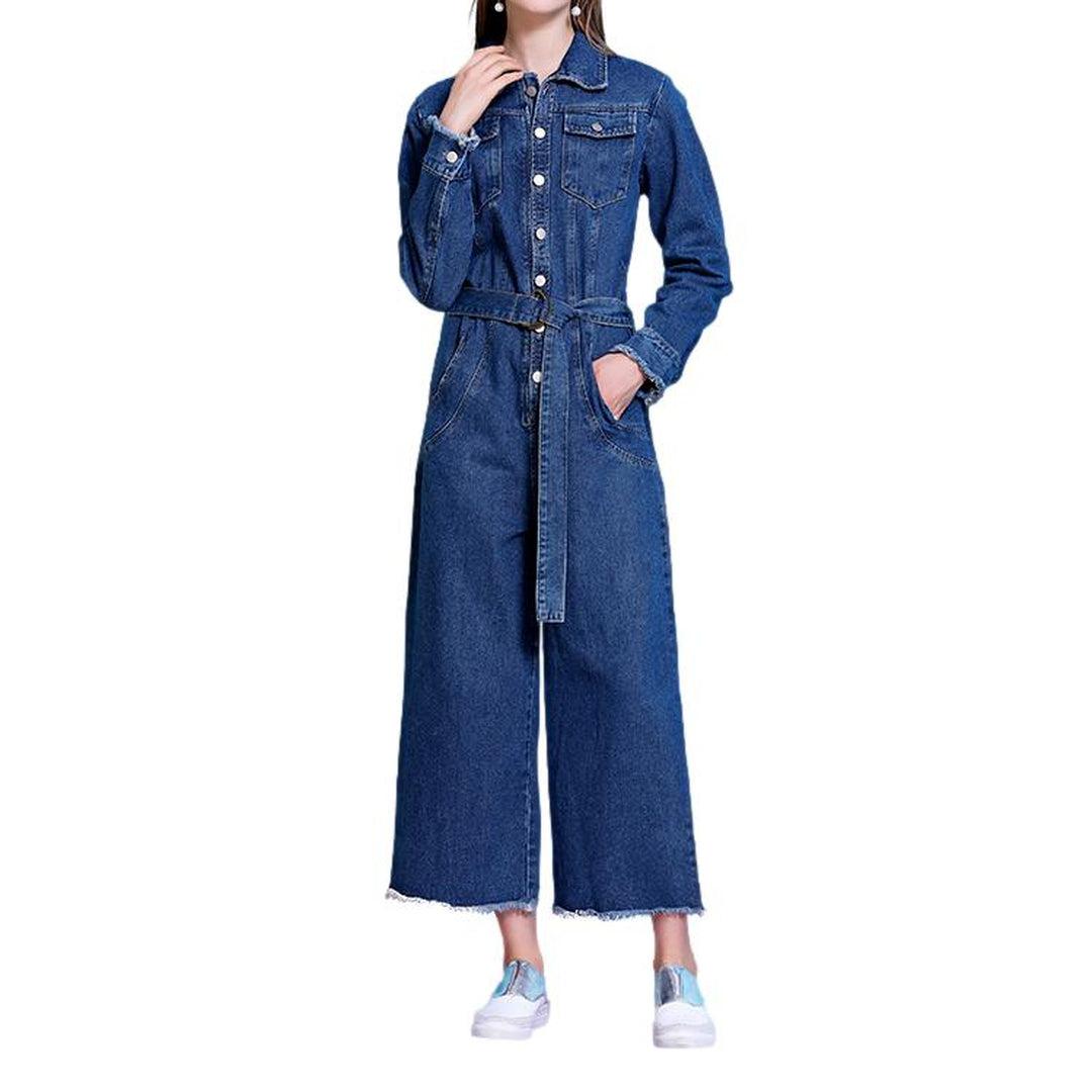 Wide-leg women's denim overall