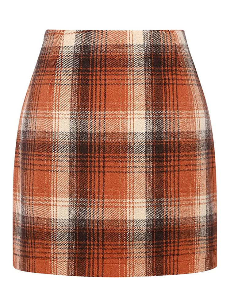 High Waist Plaid Print Midi Skirts