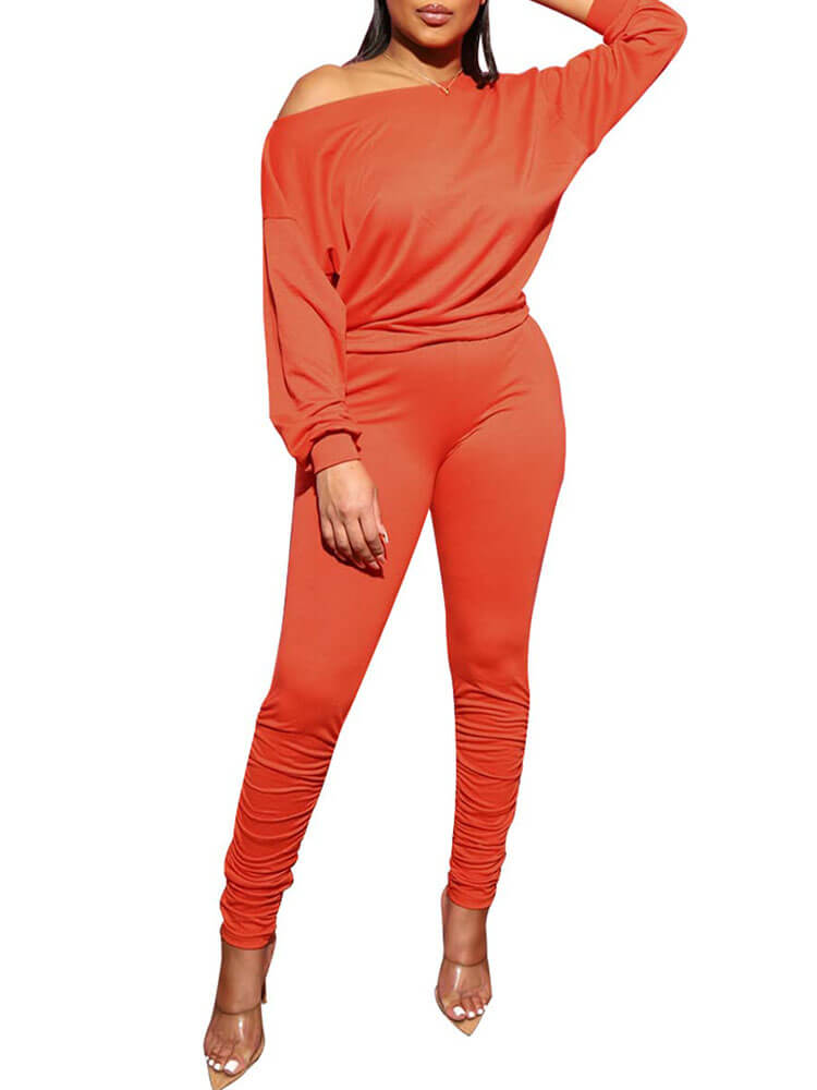 Two Piece Long Sleeve Bodycon Tops Legging Pants Set