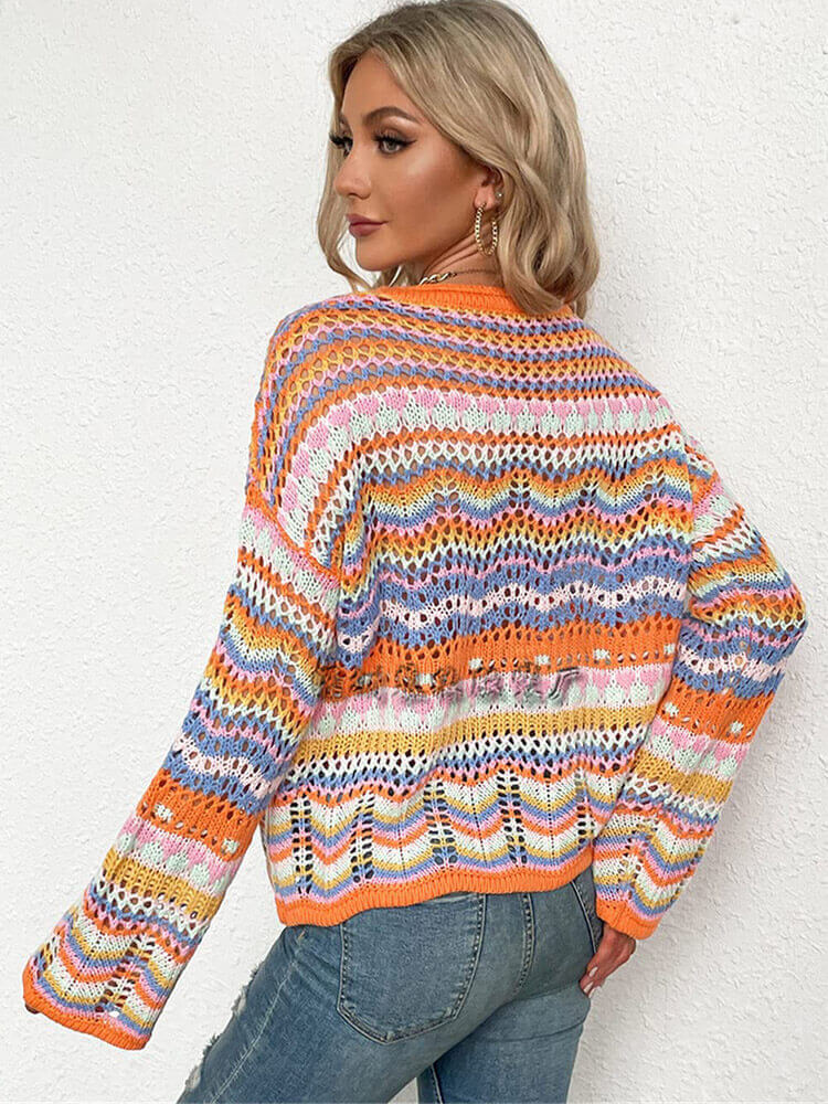 Multicolor Striped Patchwork Pullover Sweater