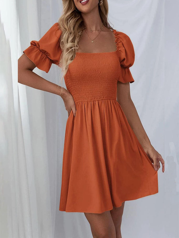 Puff Sleeve Square Neck Mini Dress