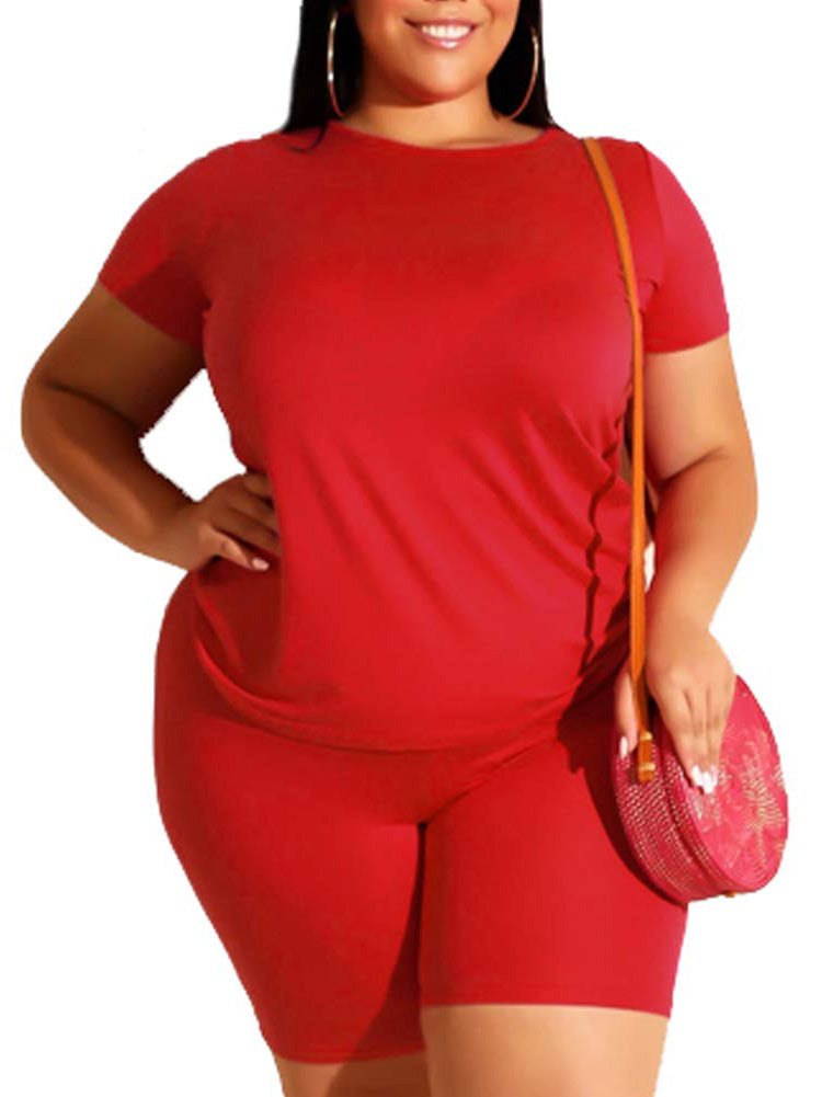 Plus Size Two Piece T Shirt Tops + Bodycon Shorts