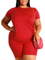 Plus Size Two Piece T Shirt Tops + Bodycon Shorts