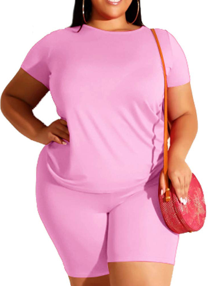 Plus Size Two Piece T Shirt Tops + Bodycon Shorts