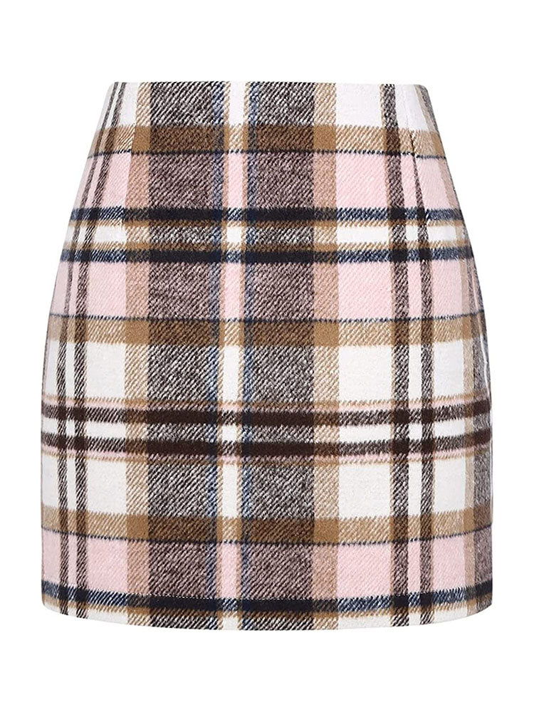 High Waist Plaid Print Midi Skirts