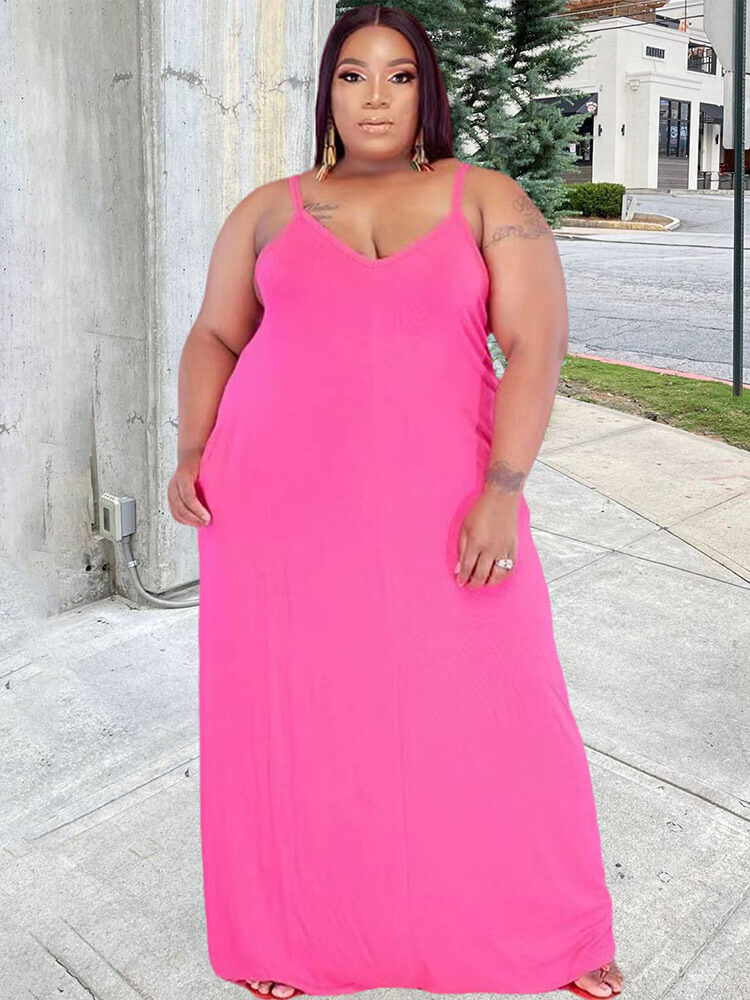 Plus Size Solid Color Cami Maxi Dresses