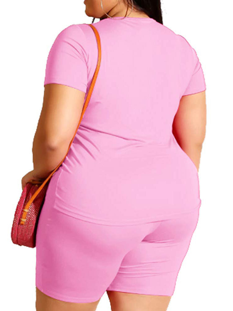 Plus Size Two Piece T Shirt Tops + Bodycon Shorts