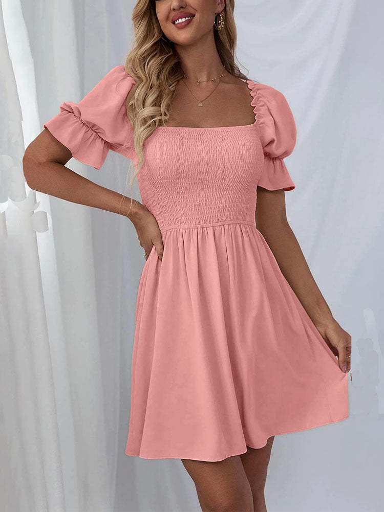 Puff Sleeve Square Neck Mini Dress