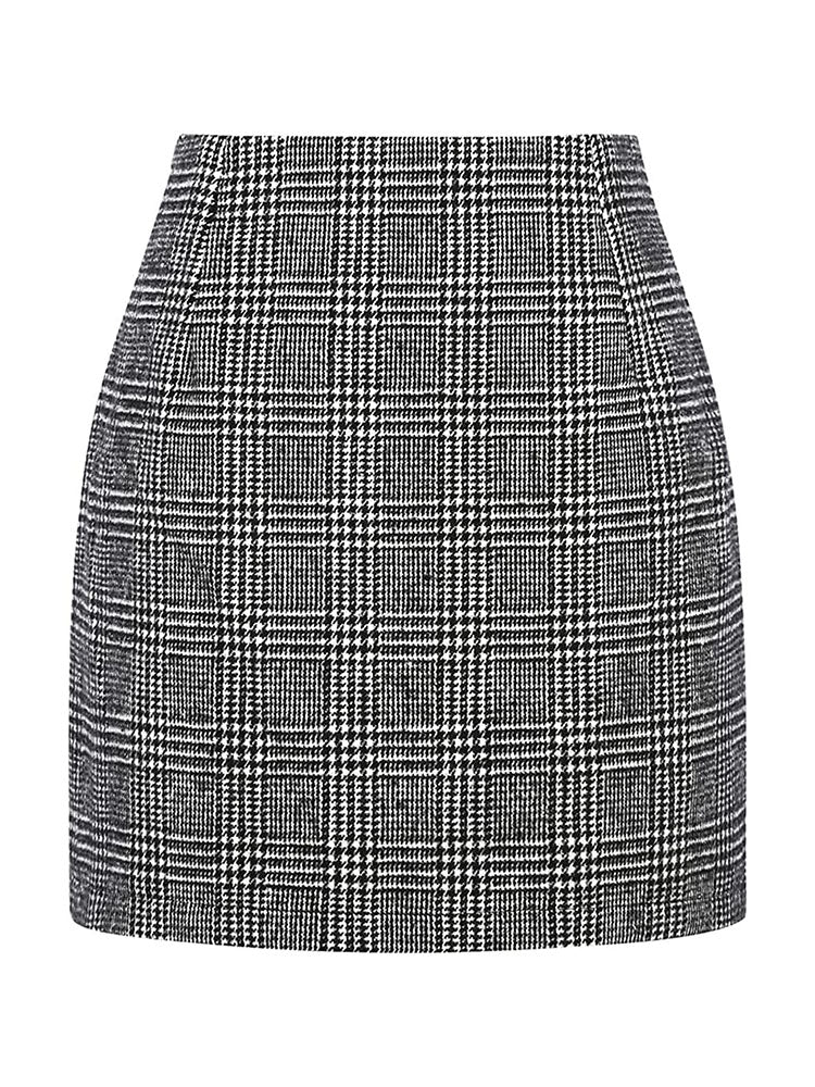 High Waist Plaid Print Midi Skirts