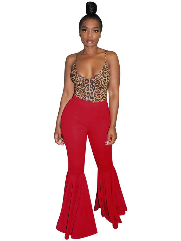 Solid Color Wide Leg Flared Trousers