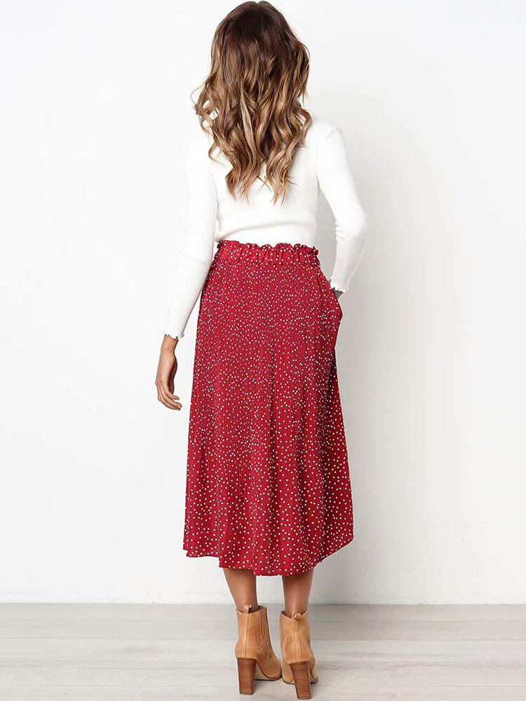 Polka Dots Floral Elastic Waist Long Dress